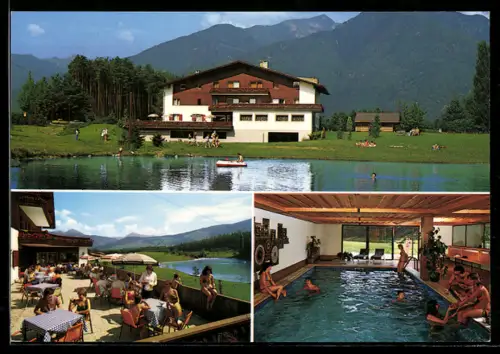 AK Natz bei Brixen, Pension-Cafe Seehof mit Schwimmbad