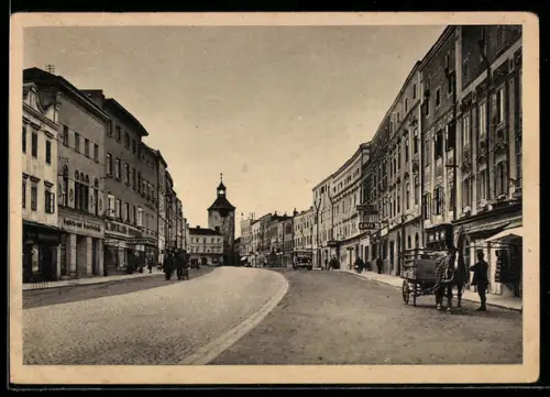 AK Vöcklabruck, Strassenpartie mit Geschäften