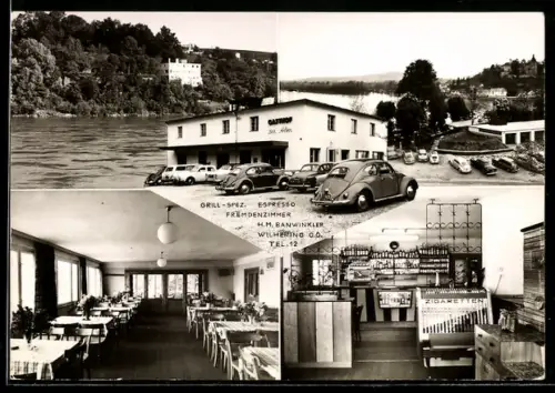 AK Wilhering /O. Ö., Gasthof zur Alm, Bes. H. M. Banwinkler, VW Käfer, Zigaretten-Automat