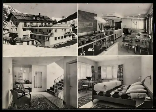 AK Samnaun, Vier Ansichten vom Hotel Post und Stammerspitze