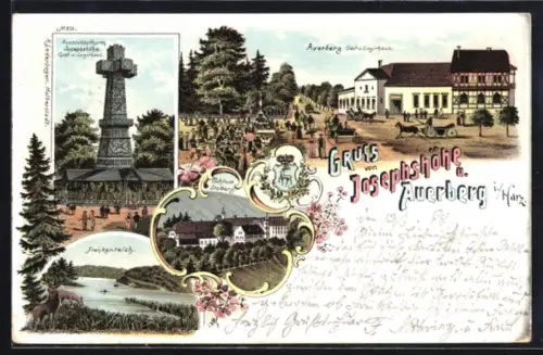 Lithographie Stolberg, Gasthaus und Pension Josephshöhe und Auerberg