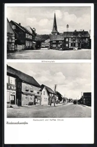 AK Niedersachswerfen, Restaurant und Kaffee Struss, Blick auf den Wilhelmsplatz