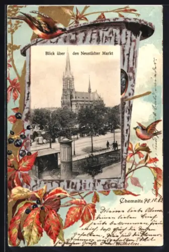 Grusskarten-AK Chemnitz, Blick über den Neustädter Markt