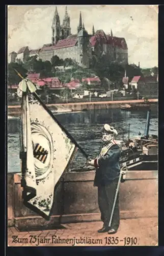 AK Meissen, 75-jähr. Fahnenjubiläum 2. Jäger-Bataillon Nr. 13 1835-1910, Blick auf die Albrechtsburg