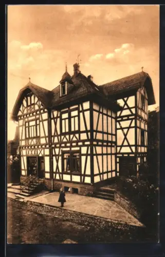 AK Birstein, Uhren und Goldwaren von L.Kautz, Fachwerkhaus, Mädchen