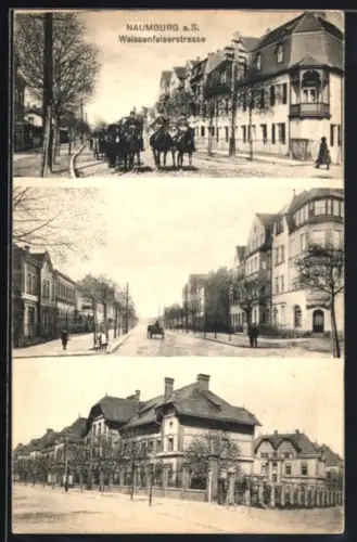 AK Naumburg a. S., Kavallerie in der Weissenfelserstrasse, Strassenpartien mit Wohnhäusern