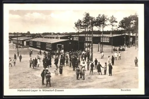 AK Wünsdorf-Zossen, Halbmond-Lager, Blick auf die Baracken, Kriegsgefangene