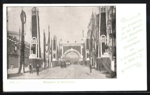 AK Halle a. S., Partie an der Ehrenpforte am Riebeckplatz