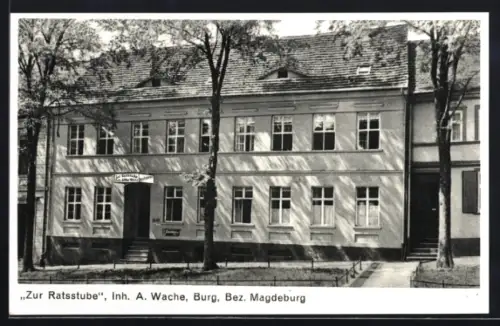 AK Burg b. M., Blick auf das Gasthaus Zur Ratsstube von A. Wache