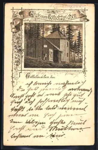 Lithographie Ilmenau, Aussenansicht vom Goethehäuschen
