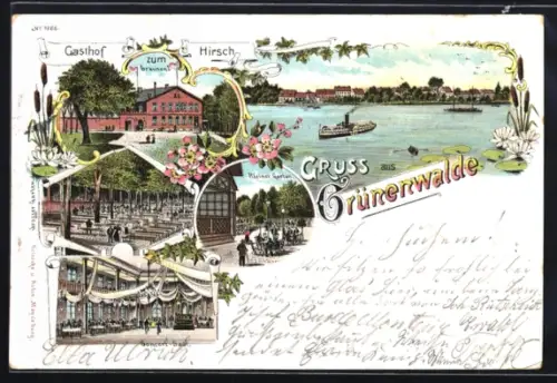 Lithographie Grünenwalde, Gasthof zum Hirsch, Kleiner Garten