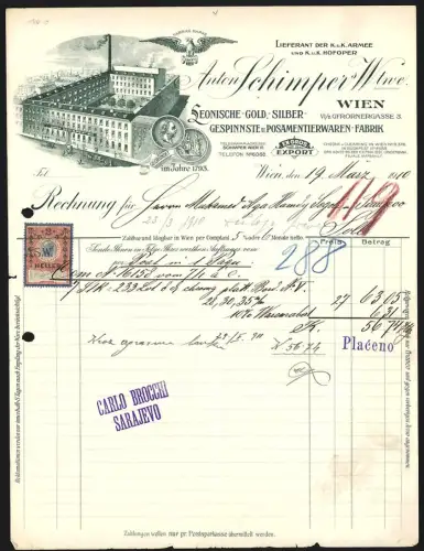 Rechnung Wien 1910, Anton Schimper Wtwe., Gespinnst- u. Posamentierwarenfabrik, Werksgelände