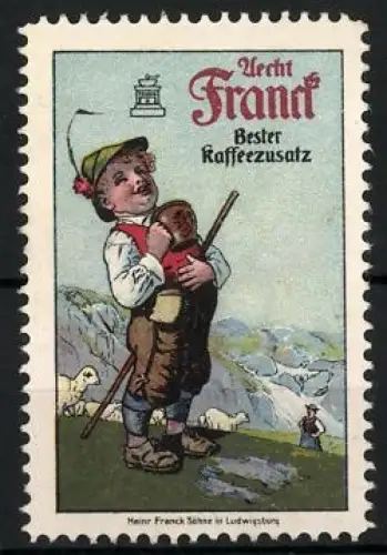 Reklamemarke Ludwigsburg, Aecht Franck Kaffee, Hirtenjunge mit Schafen