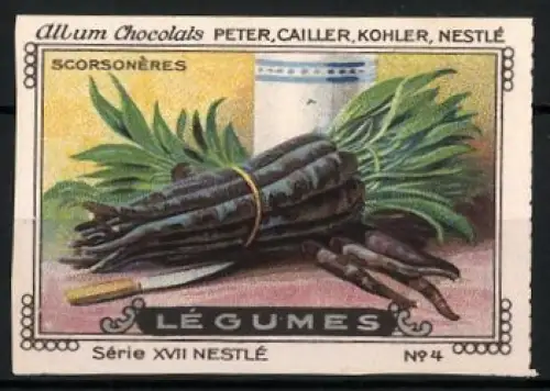 Reklamemarke Album Chocolats Peter, Cailler, Kohler, Nestle, Légumes, Scorsonères, Schwarzwurzeln