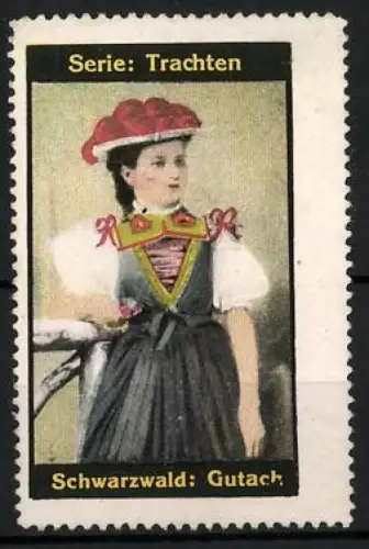 Reklamemarke Schwarzwald, Trachten Gutach, Frau in traditioneller Tracht