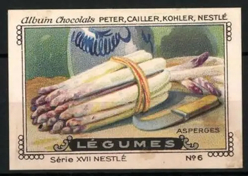 Reklamemarke Album Chocolats Peter, Cailler, Kohler, Nestlé, Spargelbund, Série XVII, Légumes, Asperges