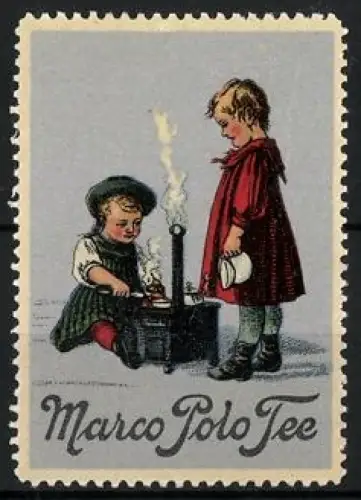 Reklamemarke Marco Polo Tee, Kinder mit kleiner Küche kochen Tee