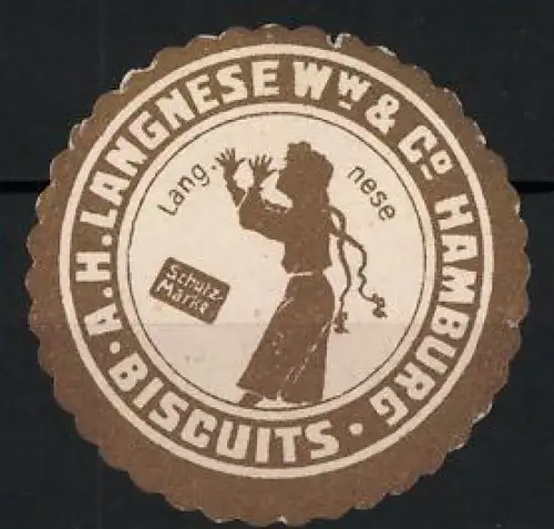 Reklamemarke Hamburg, A.H. Langnese Ww & Co Biscuits, Silhouette einer Frau