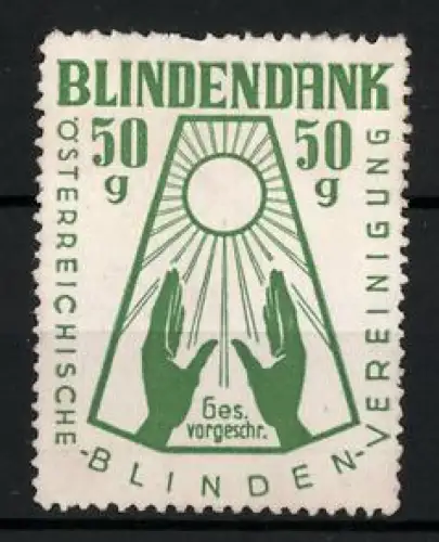 Reklamemarke Österreich, Blindendank, Hände und Sonnenstrahlen