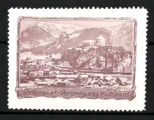 Reklamemarke Kufstein, Wintersport-Vereinigung, Festung und Alpenlandschaft
