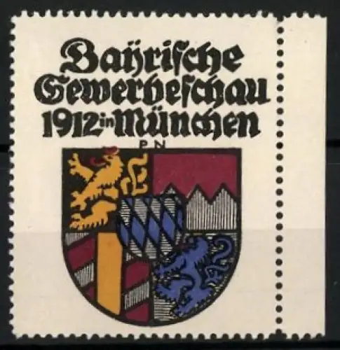 Künstler-Reklamemarke Paul Neu, München, Baierische Gewerbeschau 1912, Wappen