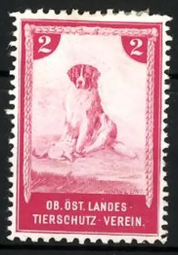 Reklamemarke Oberösterreich, Ob. Öst. Landes-Tierschutz-Verein, Bernhardiner Hund mit Katze