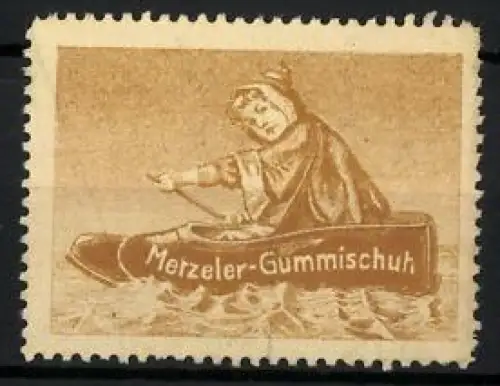 Reklamemarke Metzerler-Gummischuh, Münchner Kindl im Gummistiefel, Bootsfahrt-Symbol