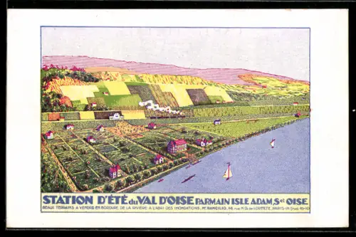 Künstler-AK Parmain /Val d`Oise, Isle Adam, Station d`Ètè du Val d`Oise, Vue generale