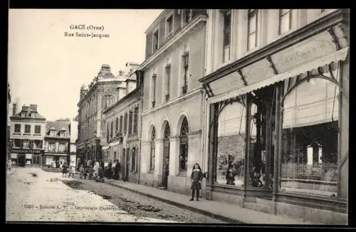 AK Gacé, Rue Saint-Jacques, Strassenpartie