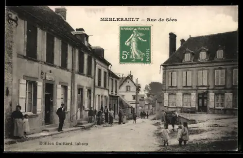 AK Merlerault, Rue de Sées, Strassenpartie