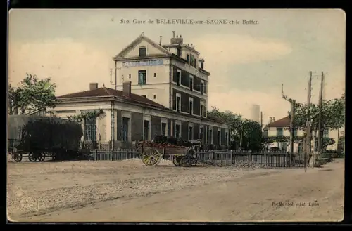 AK Belleville-sur-Saone, Gare et le Buffet