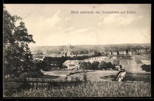 AK Erfurt, Blick unterhalb der Schutzhütte auf die Stadt