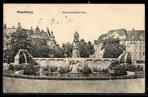 AK Magdeburg, Kaiser-Wilhelm-Platz mit Reiterstandbild