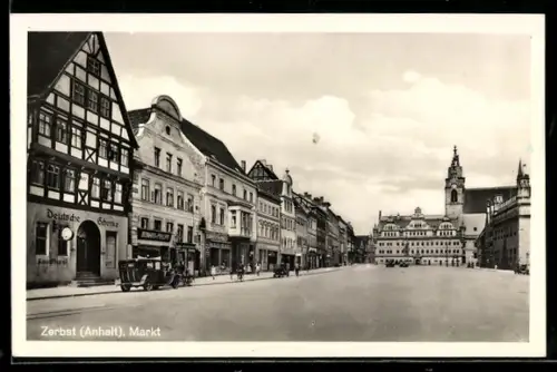 AK Zerbst /Anhalt, Markt mit Restaurant Deutsche Schenke