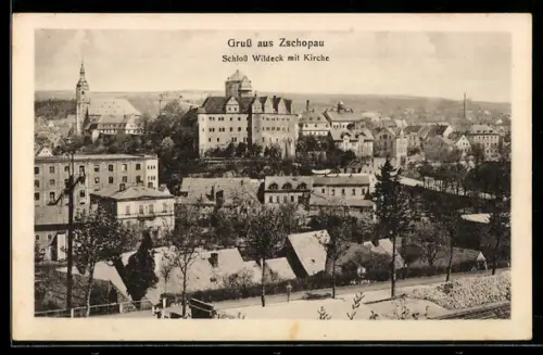 AK Zschopau, Schloss Wildeck mit Kirche