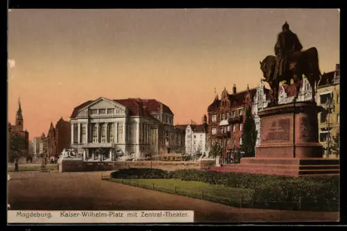 AK Magdeburg, Kaiser-Wilhelm-Platz mit Zentral-Theater