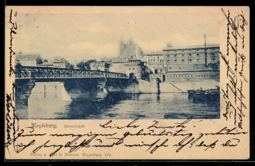 AK Magdeburg, Elbpartie mit Strombrücke