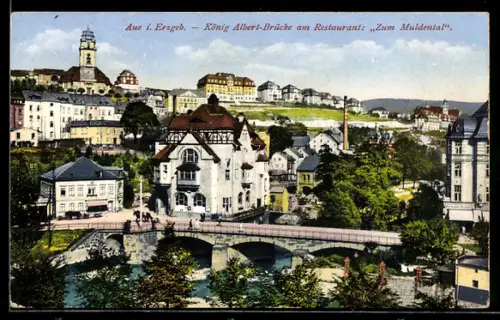 AK Aue, König Albert Brücke am Restaurant