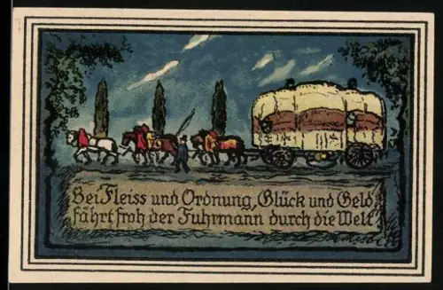 Notgeld Harburg 1921, 25 Pfennig, Fuhrmann mit Wagen und Schiff im Hafen