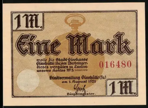 Notgeld Glashütte /Sa. 1921, 1 Mark, Glashütter Industriewerke und Präzisionsinstrumente