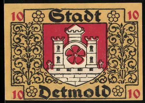 Notgeld Detmold 1920, 10 Pfennig, Wappen von Detmold mit Floralmuster