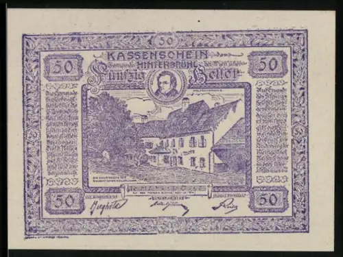 Notgeld Hinterbrühl bei Wien 1920, 50 Heller, Gebäudeansicht und Burg Mödling