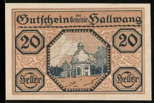 Notgeld Hallwang 1920, 20 Heller, Kapelle in Landschaft