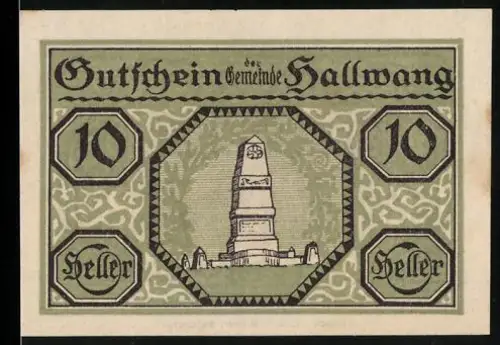 Notgeld Hallwang 1920, 10 Heller, Denkmalmotiv