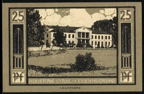 Notgeld Bad Doberan, 25 Pfennig, Stahl- und Eisenmoorbad mit Wappen eines Hirsches und Schwans