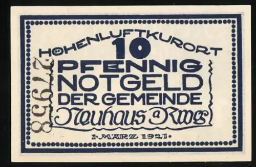 Notgeld Neuhaus a. Rwg. 1921, 10 Pfennig, kniender Mann am Wasser