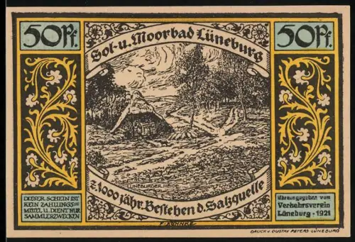 Notgeld Lüneburg 1921, 50 Pf, Lüneburger Heide und Rückkehr mit Timmo nach Lüneburg