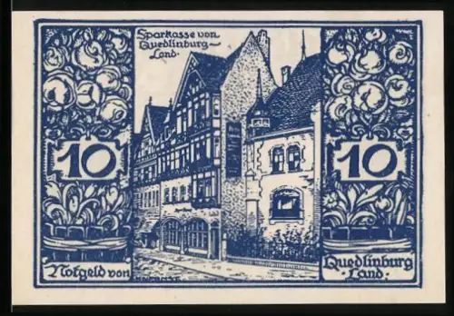 Notgeld Quedlinburg /Land 1923, 10, Sparkasse und dekorative Elemente