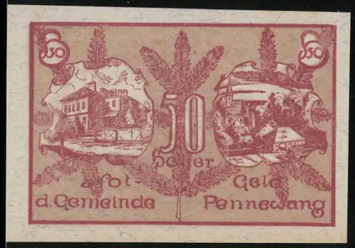 Notgeld Pennewang 1920, 50 Heller, Gebäude und Landschaftsmotive