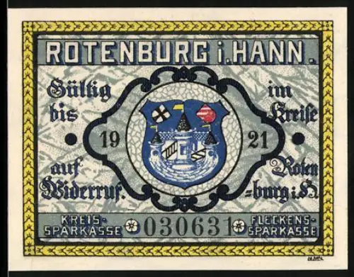Notgeld Rotenburg i. Hann. 1921, 25 Pfennig, Wappen und Bauer auf dem Feld